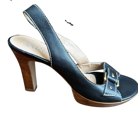 Franco Sarto Buckle Leather Black Heel Sandals 10M - Picture 5 of 10